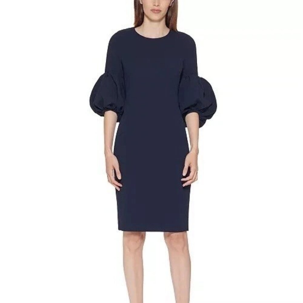 Calvin Klein Puff-Sleeve Sheath Dress Navy Blue 8 M
